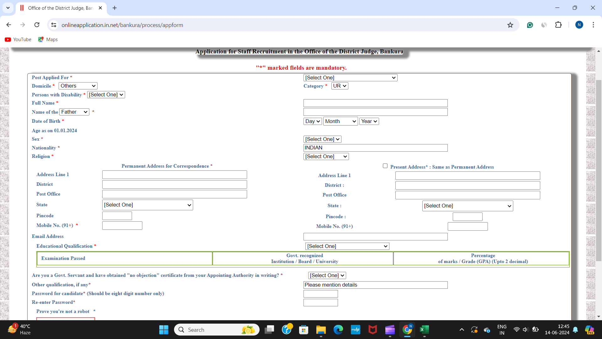 Fill Application form of Bankura District Court Recruitment