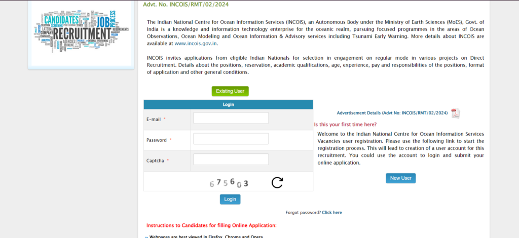 Registration process for INCOIS Vacancies